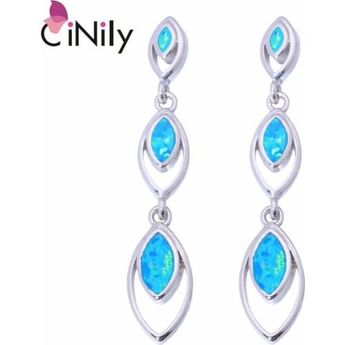 CiNily White & Blue Fire Opal Drop Earrings Silver Plated Long Dangling Earring With Stone Bohemia BOHO Summer Jewelry For Woman