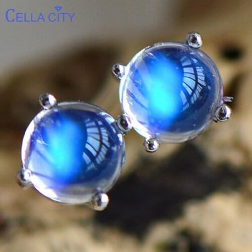Cellacity Round Blue moonstone Opal Stud Earrings For Women 925 Sterling Silver Jewelry Cute Earrings wholesale gift