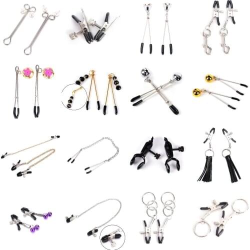 1 Pair Metal Bell Nipple Clamps With Chain Clips Penis Flirting Teasing Sex Flirt Bondage Kit Slave Bdsm Exotic Accessories
