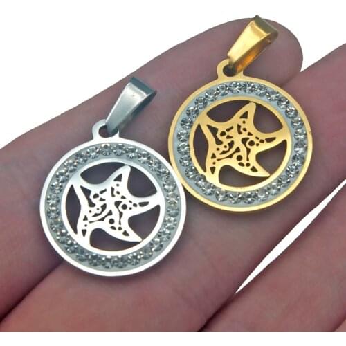 1pcs/lot Charms Zircon Starfish Star Sea Shell Beach Stainless Steel Making Pendant DIY Jewelry Handmand Necklace Supplies Gifts