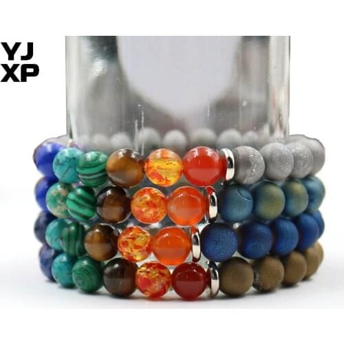 YJXP Handmade 8mm Natural Agates Stone Titanium Weathering 7 Chakras Reiki Bangle Women Charm Bracelet Jewelry 1pcs