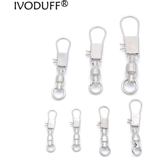 10x Stainless Steel Fishing Swivel Snap Ball Bearing Lock Rolling Swivel Connector hooked Snaps Pin Fishhook Tackle Kit