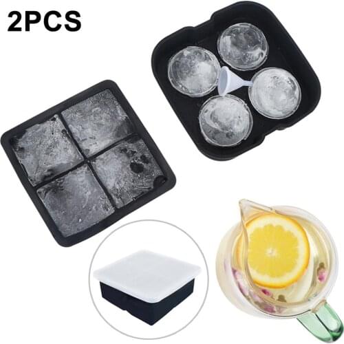 2pcs Multifunctional 4-Cavity Silicone Ball Ice Cube Maker Cocktail Whiskey Form For Ice Cubes Tray Ice Cream Mold Kitchen Tool