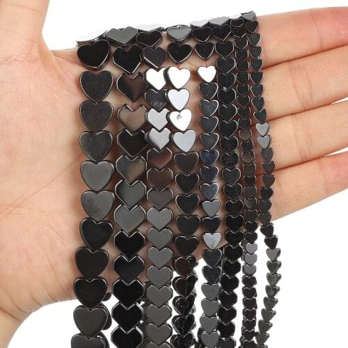 2Styles Natural Stone Beads Plane Heart Black Hematite Beads Loose For Jewelry Making DIY Bracelet Accessories