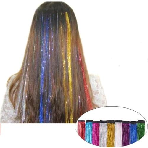 50*3.3cm False Hair Strands Party Accessories For Girls Party 10 Colors Hair Tinsel Sparkle Glitter Extensions Highlights