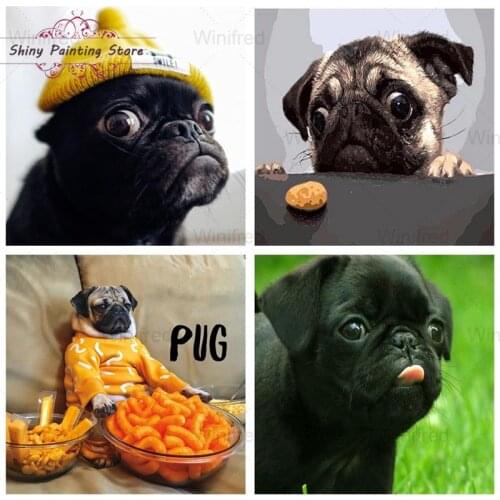 Full Square Round Drill Diamond Painting Pug Dog Cross Stitch Cute Animal Pet Rhinestone 5D DIY Diamond Embroidery Home Decor