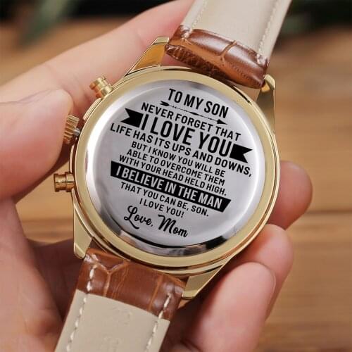 Mom To My Son Automatic Quartz stainless Steel Engraved Watches Luxury Fashion Men Watches Kids Watch Leather Christmas presents