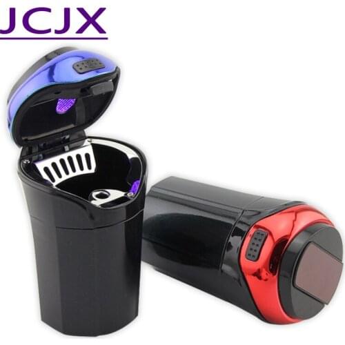 Car stainless steel smoking ashtray with LED detachable cigarette lighter USB Solar button cell charging multifunctional holder