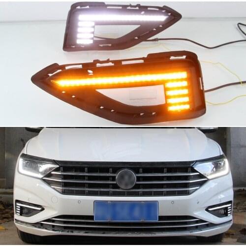 Car LED Daytime Running Lights For Volkswagen VW Jetta Sagitar 2019 2020 Dynamic Yellow Turn Signal Auto DRL Daylights Lamps