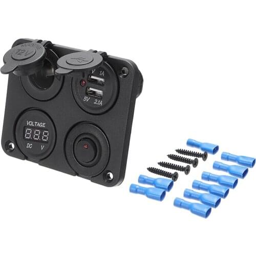 Car Motorcycle 12V-24V Cigarette Lighter Power Adapter Dual USB Voltmeter Charger Socket Panel Plate Mount Outlet