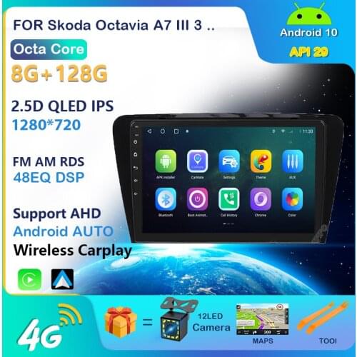 4+64G DSP Carplay Car Multimedia Player For Skoda Octavia A7 3 2014-2018 Multimedia 2din Android 10 Radio Auto Navigation GPS