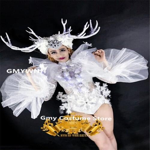 BC60 Sexy female bodysuit ballroom dance skirt led costumes prom luminous dresses performance outfit clothe catwalk glowing bra