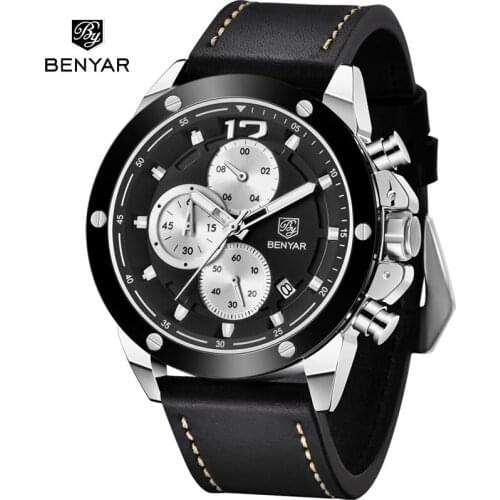 BENYAR Design 2021 New Top Fashion Luxury Mens Quartz Watch High-quality Leather Multi-function Waterproof Calendar Clock Reloj