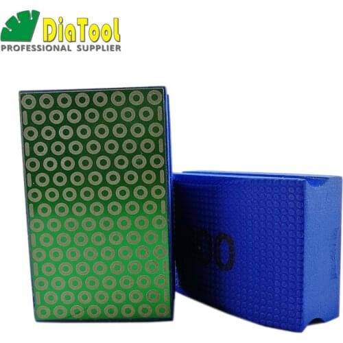 DIATOOL 2pcs #800 Electroplated Diamond Hand Polishing Pad 90X55MM Hard Foam Backed Grinding Block For Marble Granite Tile Stone
