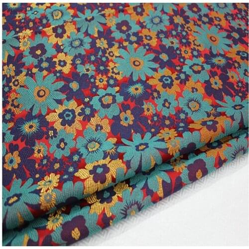 HLQON brocade Tang suit blue red fabric patchwork felt tissue telas bed sheet cheongsam dress children coat cloth 75cm width