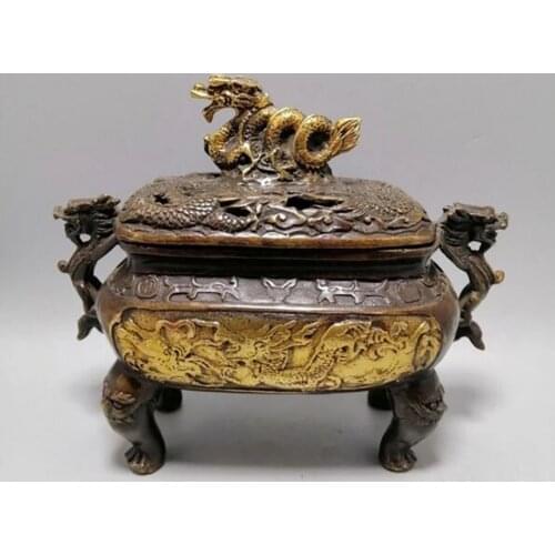 China Brass Dragon Sculpture SandalWood Incense Burner Arts and Crafts Home Decoration