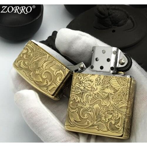 Classical Tang grass dragon Kerosene gasoline petroleum oil lighter creative genuine Five sides of fine carving igniter man gift