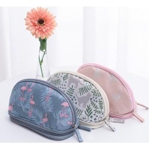 Makeup Pouch Bags Circular Double Layer Travel Woman Make Up Bag Brush Organizer Makeup Case Portable Flamingo Cosmetic Bag