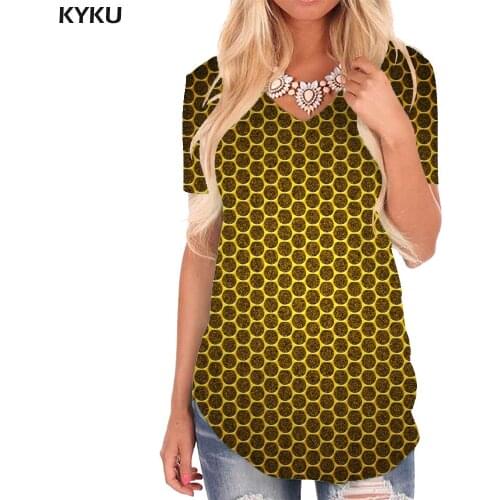 KYKU Psychedelic T Shirt Women Abstract V-neck Tshirt Brown Funny T shirts Harajuku Tshirts Printed Womens Clothing Hip hop Cool