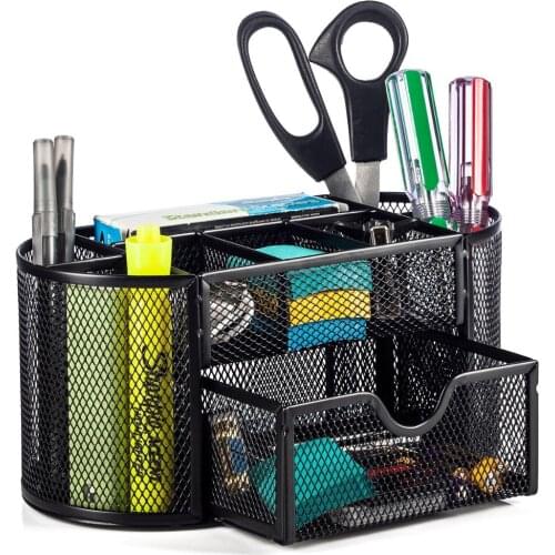 Metal Mesh Storage Box Multifunction Pen Container Pencil Holder Home Office Supplies