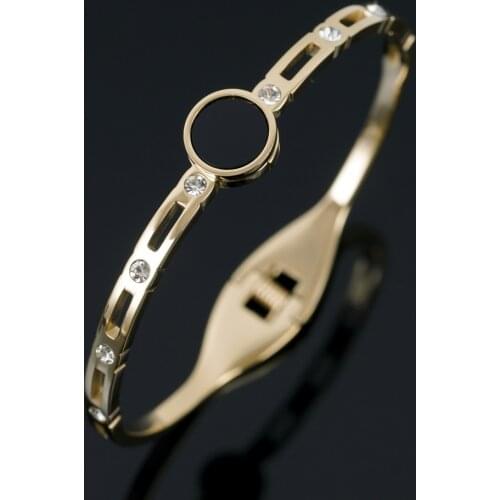 Fashion Hollow Back Shell Rhinestones Bangles Stainless Steel Vintage Spring Clasp Bracelets For Women Ladies Womens Jewelry