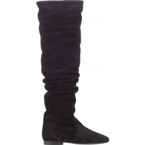 Fashion Female Winter Black OVerknee Boots Suede Flat Low Heels Leather Stretch Solid Women Pointed Toe Knee-High Botas Female