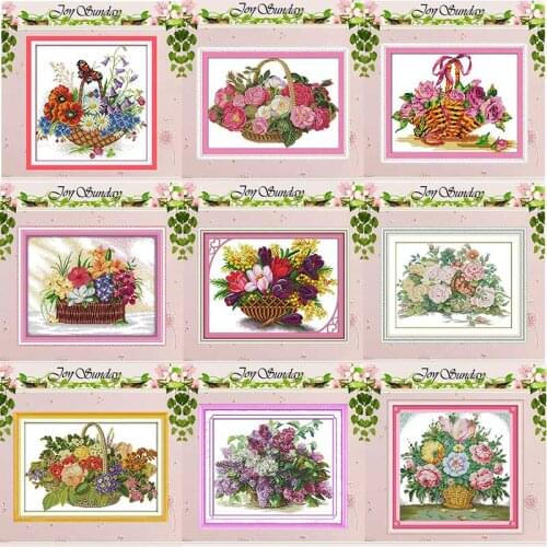 Lilac Rose Tulips Flower basket pattern counted 11CT 14CT Cross Stitch Set DIY Cross-stitch Kit Embroidery Needlework Home Decor
