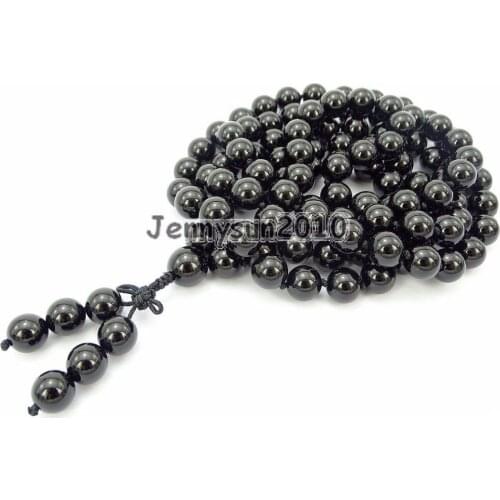 Natural Black Onyx 10mm Gems Stone Buddhist 108 Beads Prayer Mala Knot Bracelet Necklace Multi-Purpose 5Strands/Pack