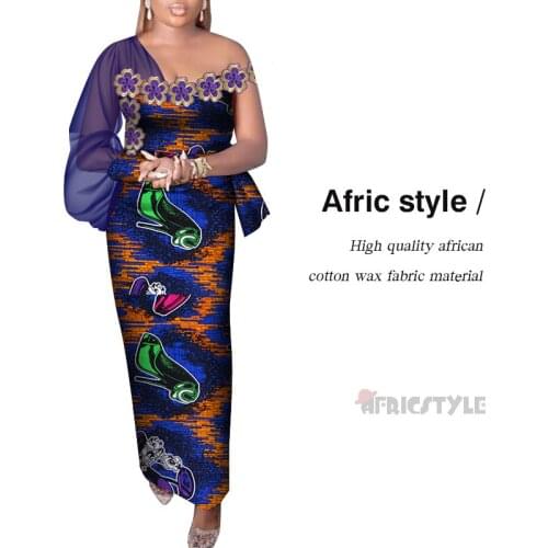 2021 New Dashiki African Clothes for Women Bazin Riche Women Dress African Style Dress Off Shoulder with Chiffon Dress WY8528
