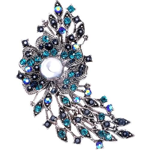 New 2021 Multicolor Rhinestone Flower Brooches Women New Alloy 2-color Vintage Luxury Flower Weddings Banquet Brooch Pins Gifts