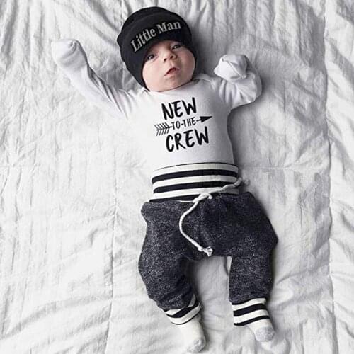 Toddler Newborn Baby Boy Clothes Letter Print Romper Tops +Long Pants+Hat 3PCS Outfits (6M-24M) L1129