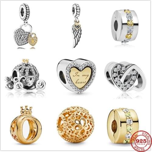 New Original lock to heart angel wings pendant Bead fit Pandora charms silver 925 beads Bracelet for women DIY fashion jewelry