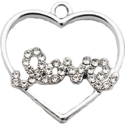 20pcs/lot crystal heart LOVE Dangle Charms Lobster Clasp Hanging Charm For Bracelet&Pendant Floating Charms Jewelry