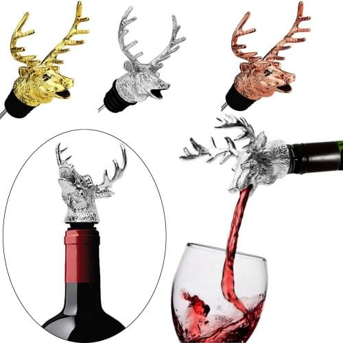 1Pcs Wine Stopper Pourer with Silicone Rubber Fitting, Zinc Alloy Wine Aerator Pourer, Pourable Deer Head Wine Stopper