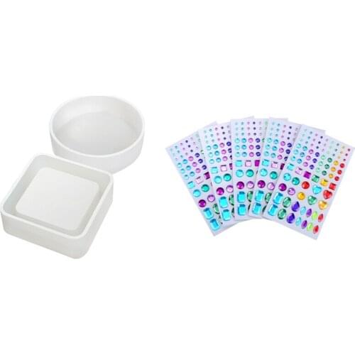 Self-Adhesive Rhinestone Sticker 5 Sheets (Multicolor 3) with Transparent Silicone Round Square Ashtray Mould