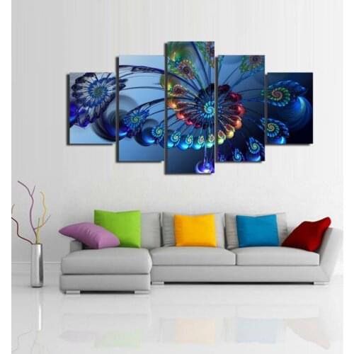 Modern 5 Set Ferris Wheel Blue Flower Oil Painting Still Life Stretched Canvas Print HD Pictures for Home Decor Hot Sale