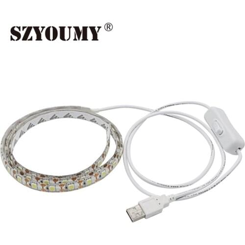 SZYOUMY USB 5V LED Strip 5050 TV Background Light 60LEDs/m Warm White / White USB Cable with Switch Strip 5PCS ePacket
