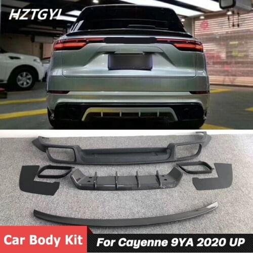 T Style Carbon Fiber Or FRP Material Rear Bumper Diffuser Lip With Exhaust Tips For Porsche Cayenne 9YA Car Body Tuning 2020 Up
