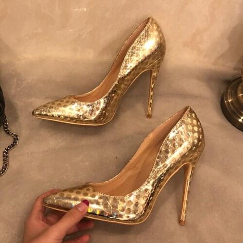 2019 Fashion free shipping gold Wedding Patent Leather Poined Toe Stiletto high heel shoe pump HIGH-HEELED SHOE dress shoes 12cm