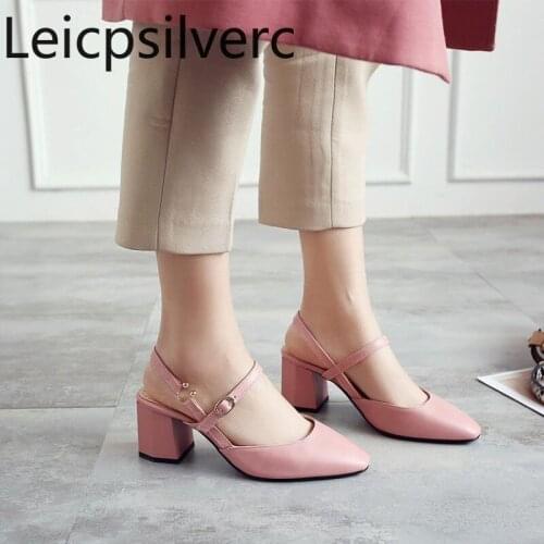 Pumps Spring and autumn new style Square head Shallow mouth Buckle Thick heel mid heel Womens Single shoes plus size 32-46