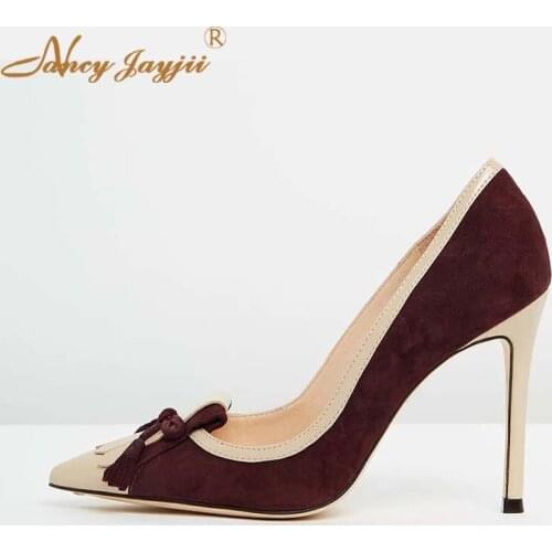 Woman Shoes Lady Pumps Flock Solid Basic Butterfly-knot Sweet Super high thin heels Slip-On Pointed Toe Brand Nancyjayjii 2019