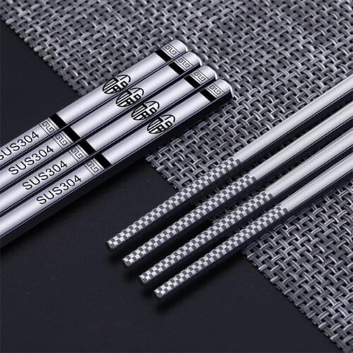 5Pairs Vintage Stainless Steel Chopsticks Non-Slip Chinese Round Chopsticks Reusable Metal Sticks for Sushi Hashi Food Tableware