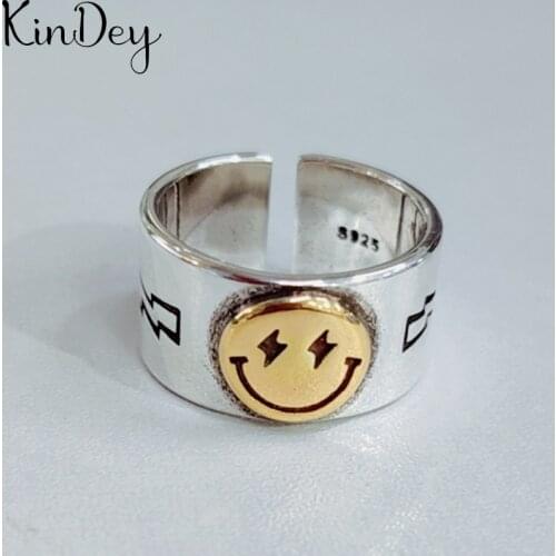 Simple Silver Color Smile Face Rings For Women Lady Large Adjustable Finger Rings Party Gifts