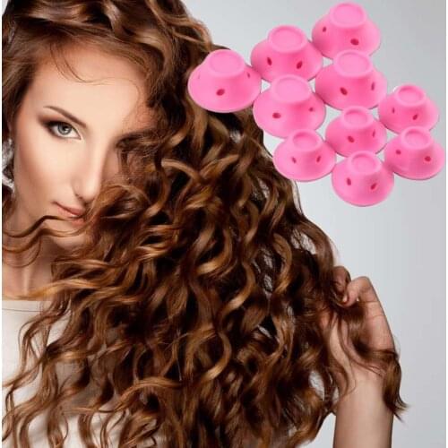 10Pcs Hair Curlers Rollers Soft Silicone 2 Different Sizes No Clip DIY Hair Styling Tools for Women Lady Girls Pink