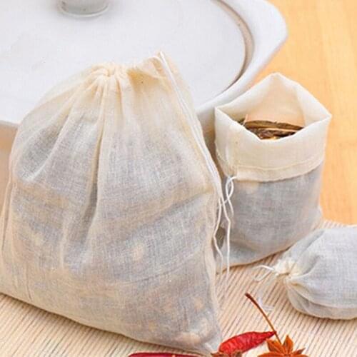 10pcs Teabags Cotton Muslin Empty Scented Tea Bags Drawstring Straining Tea Cooking Separate Spice Food Filter