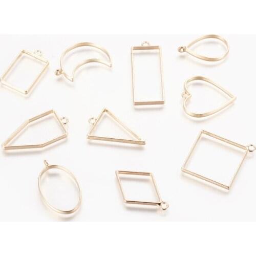 10pcs/set Mixed Shapes Rack Plating Alloy Open Back Bezel Pendants For DIY Resin Pressed Flower Jewelry DIY Making F60