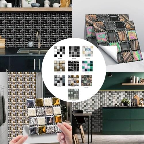 10pcs Multicolor Mosaic Hard Tile Sticker Peel & Stick Art Poster In Transfers Cover For Kitchen Bathroom Waterproof Wallpaper