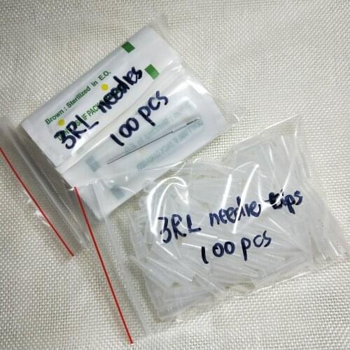 100Pcs 0.35x50mm 3RL Needles and 100 pcs 3RL Needles Caps For Permanent Makeup Eyebrow/Eyeliner/Lip Tattoo Machine