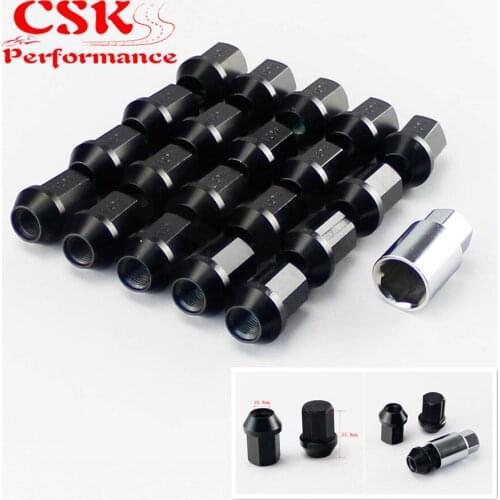 M12X1.25MM 20 Pieces Aluminum Closed Ended Lug Nuts with Locking Key BLACK