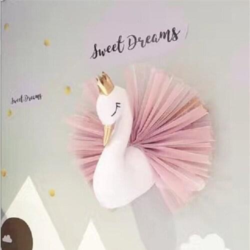 3D Golden Crown Swan Wall Art Hanging Animal Head Wall Decor for Kids Room Birthday Wedding Living Room Decoration